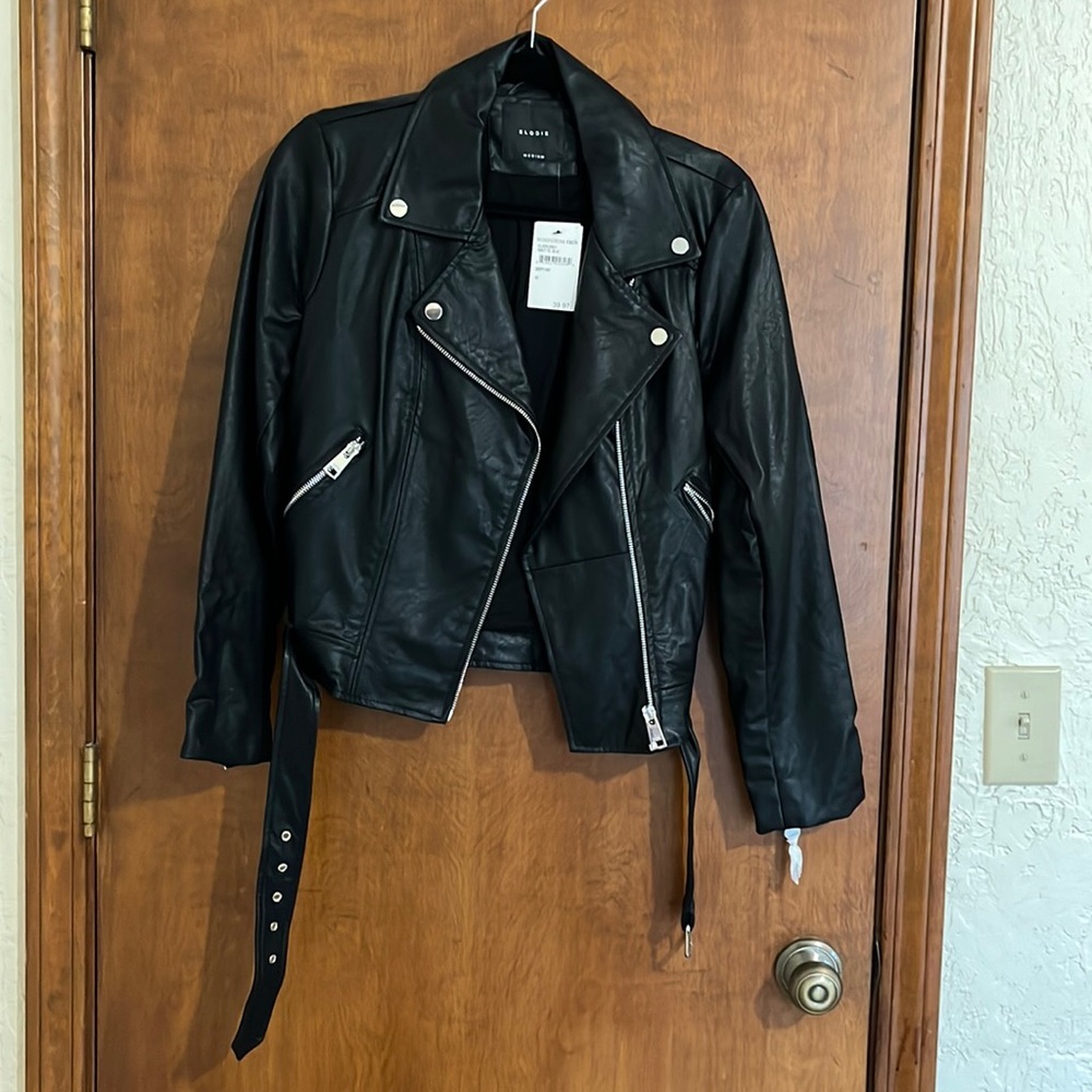 Black leather jacket with silver hardware